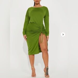 Fashion Nova Green Ruched Dress Size M